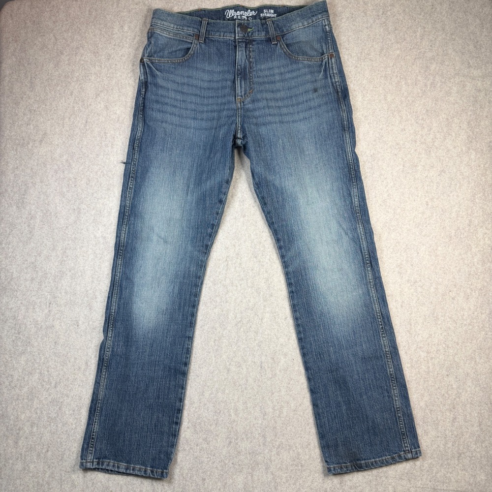 Wrangler Retro Slim Straight Jeans Mens 34x32 Blue Denim 112318445